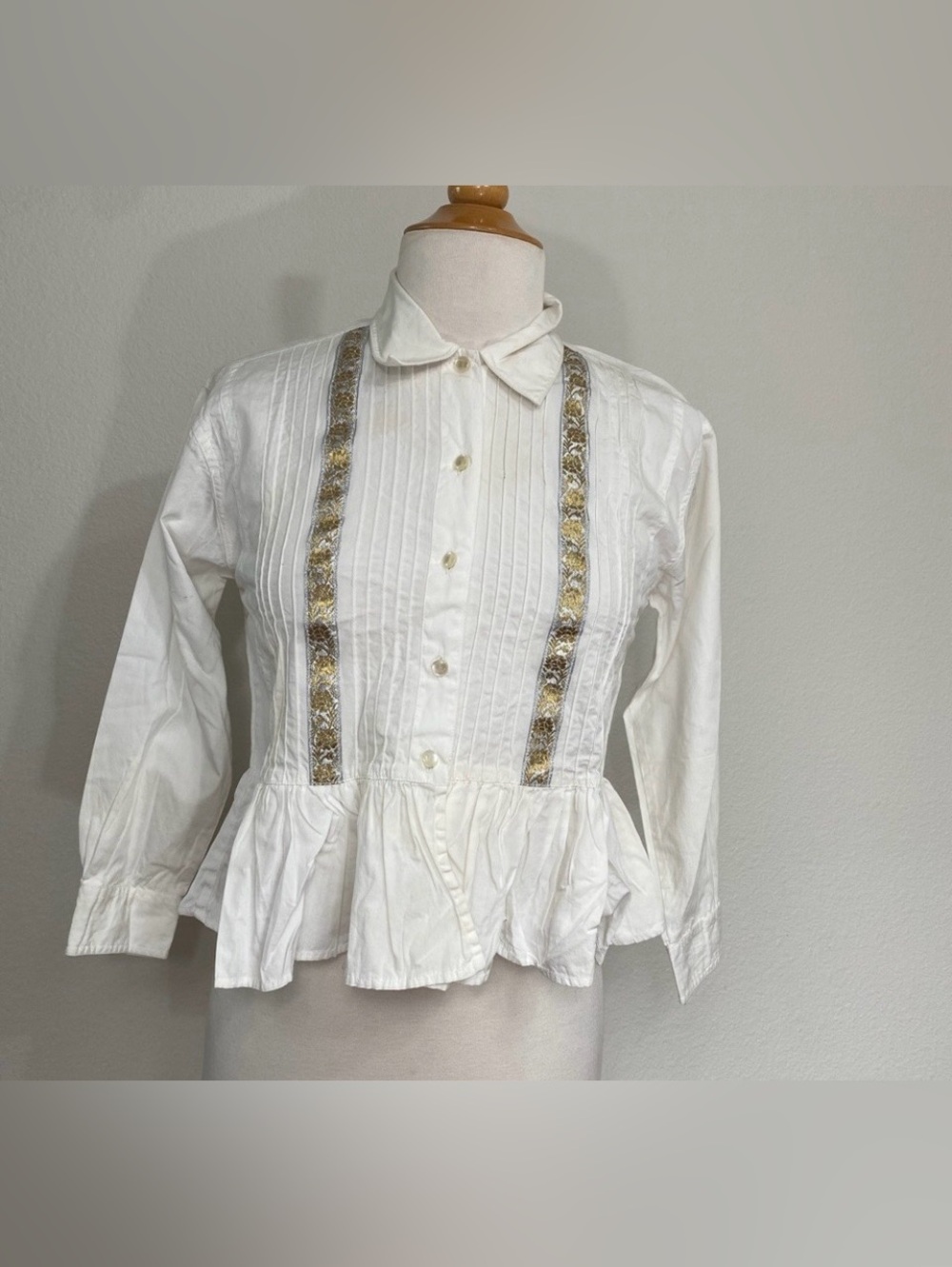 NWT New Vintage Little Angels Angelique Junior White Havana Peplum Blouse Size M